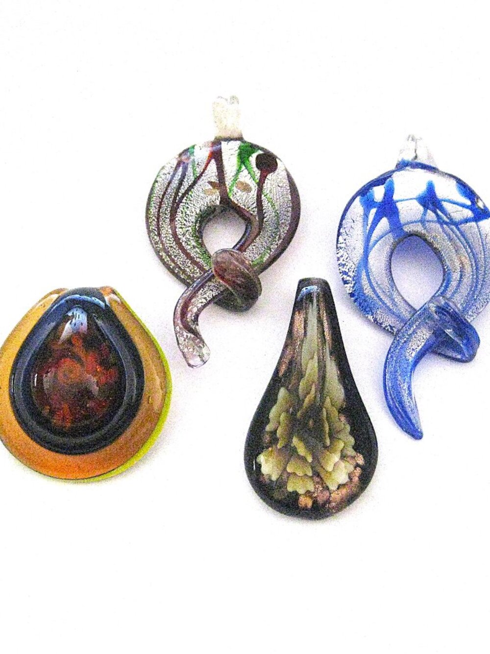 4 large Glass Pendants Infused, Lampwork - Larger pcs (#35)